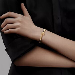 Tiffany TT1 Wide Hinged Banglein Yellow Gold . Pre Owned Come With Box